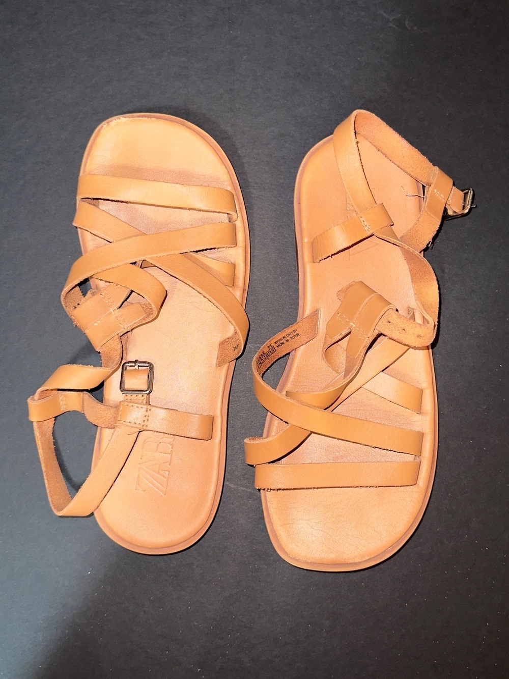 Zara Kids Tan Strappy Leather Sandals